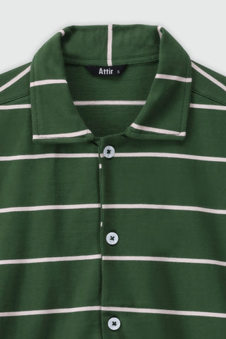 Oversized Striped Shirt in Dark Green