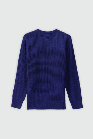 Tuck Knitted Crew Neck Jumper in Lapis Blue