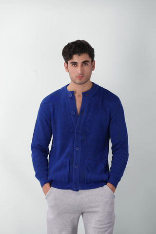 Rib-Knit Cardigan Jumper in Lapis Blue