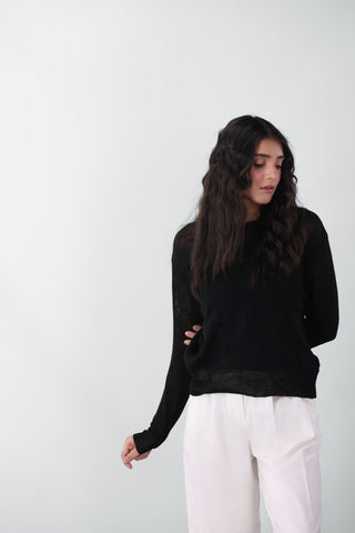 Knitted Sheer Top in Black