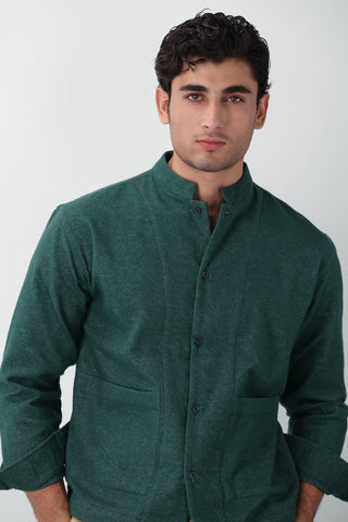 Stand-up Collar Overshirt in Brushed Green