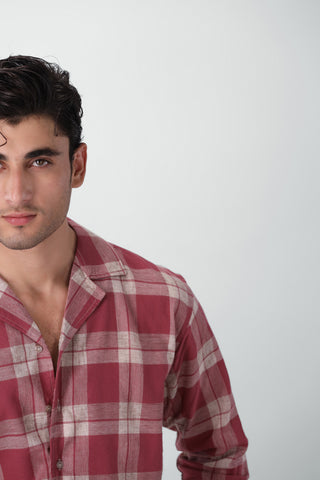 Boxy Fit Camp Collar Flannel Shirt in Red