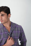 Boxy Fit Camp Collar Flannel Shirt in Grey SHIRT ATTIR-MEN
