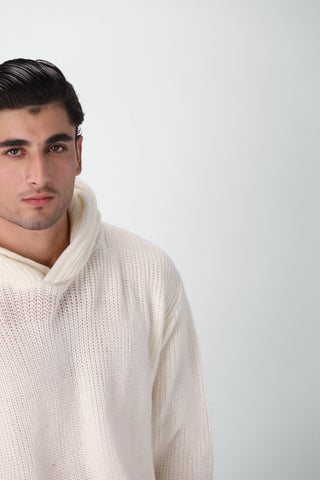 Cardigan Knitted Oversized Hoodie in Cream