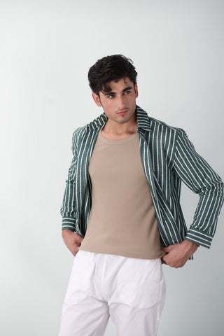 Oversized Striped Boxy Fit Shirt in Green