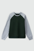 Contrast Sleeve Raglan Sweatshirt in Dark Green SWEATSHIRT ATTIR-UNISEX