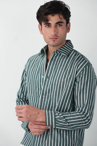 Oversized Striped Boxy Fit Shirt in Green