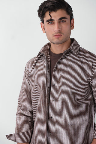 Oversized Striped Boxy Fit Shirt in Chocolate
