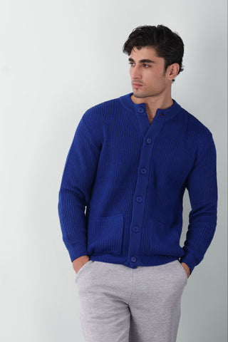 Rib-Knit Cardigan Jumper in Lapis Blue