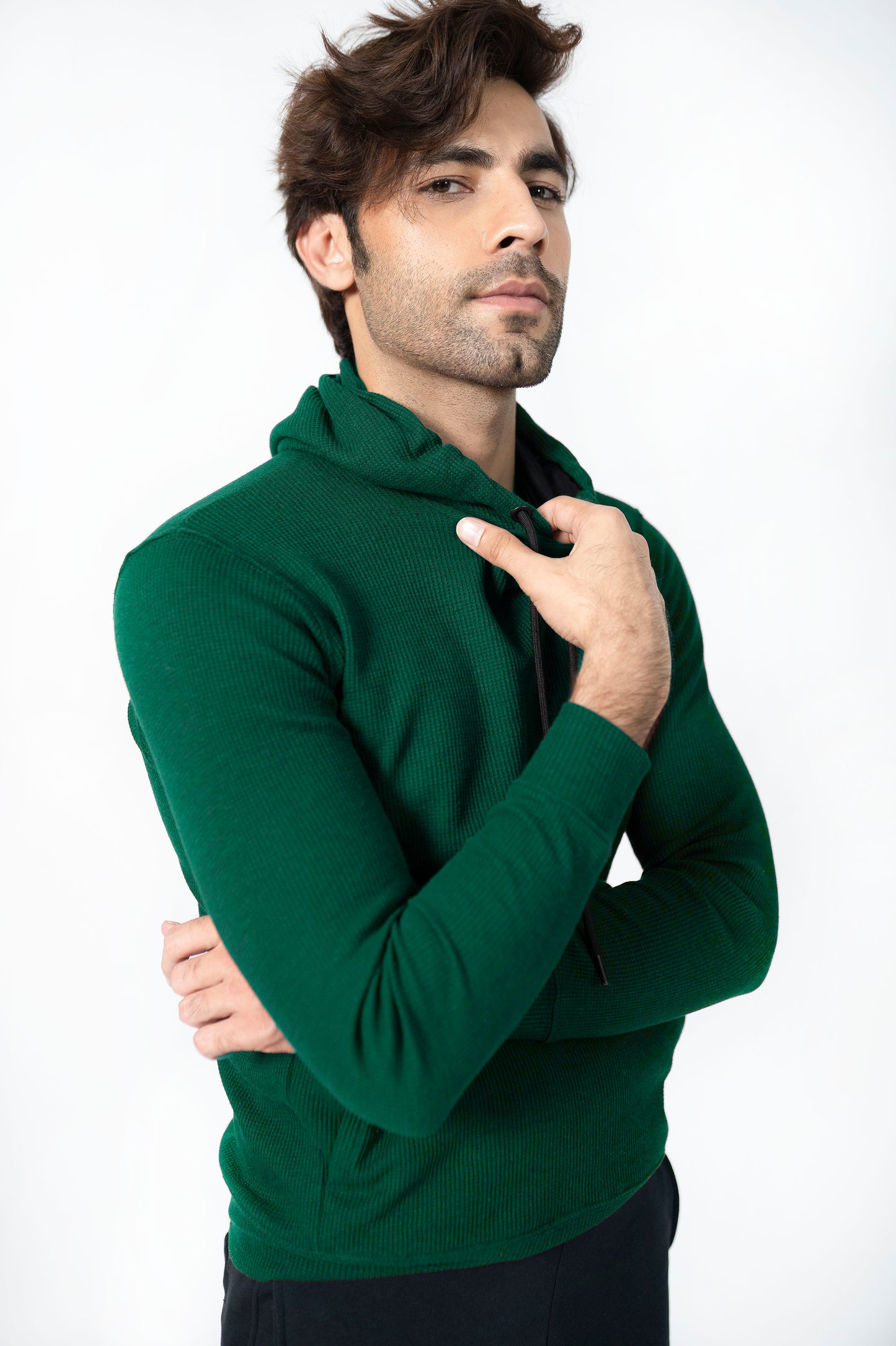 Waffle Hoodie in Bottle Green