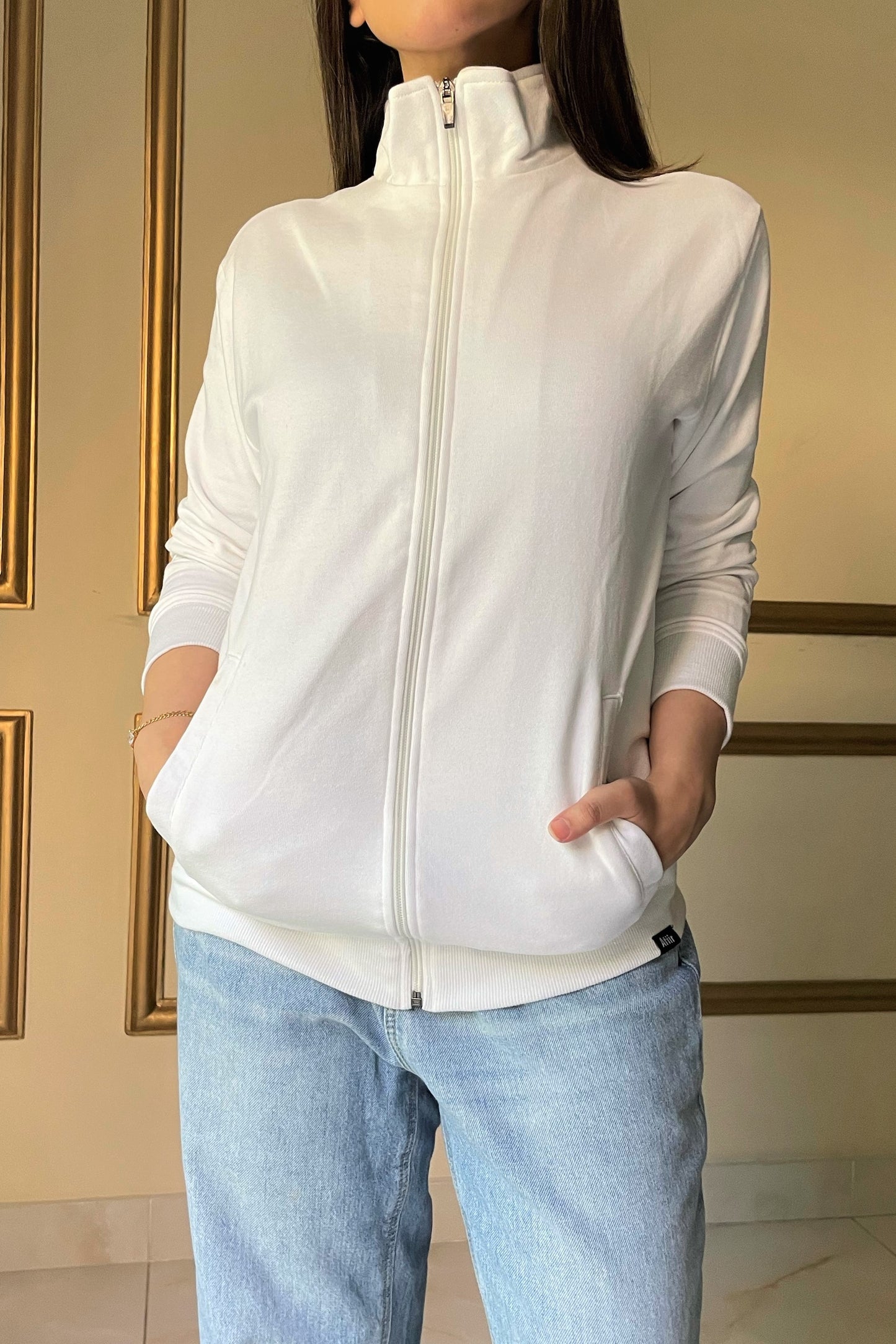 Mock Neck Zipper in Glacier White