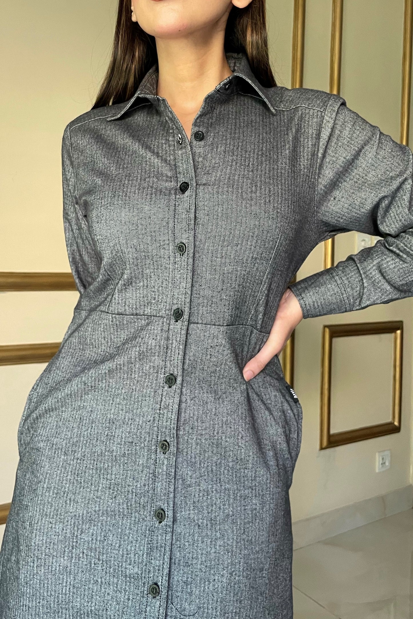 Long Dress in Herringbone Weave