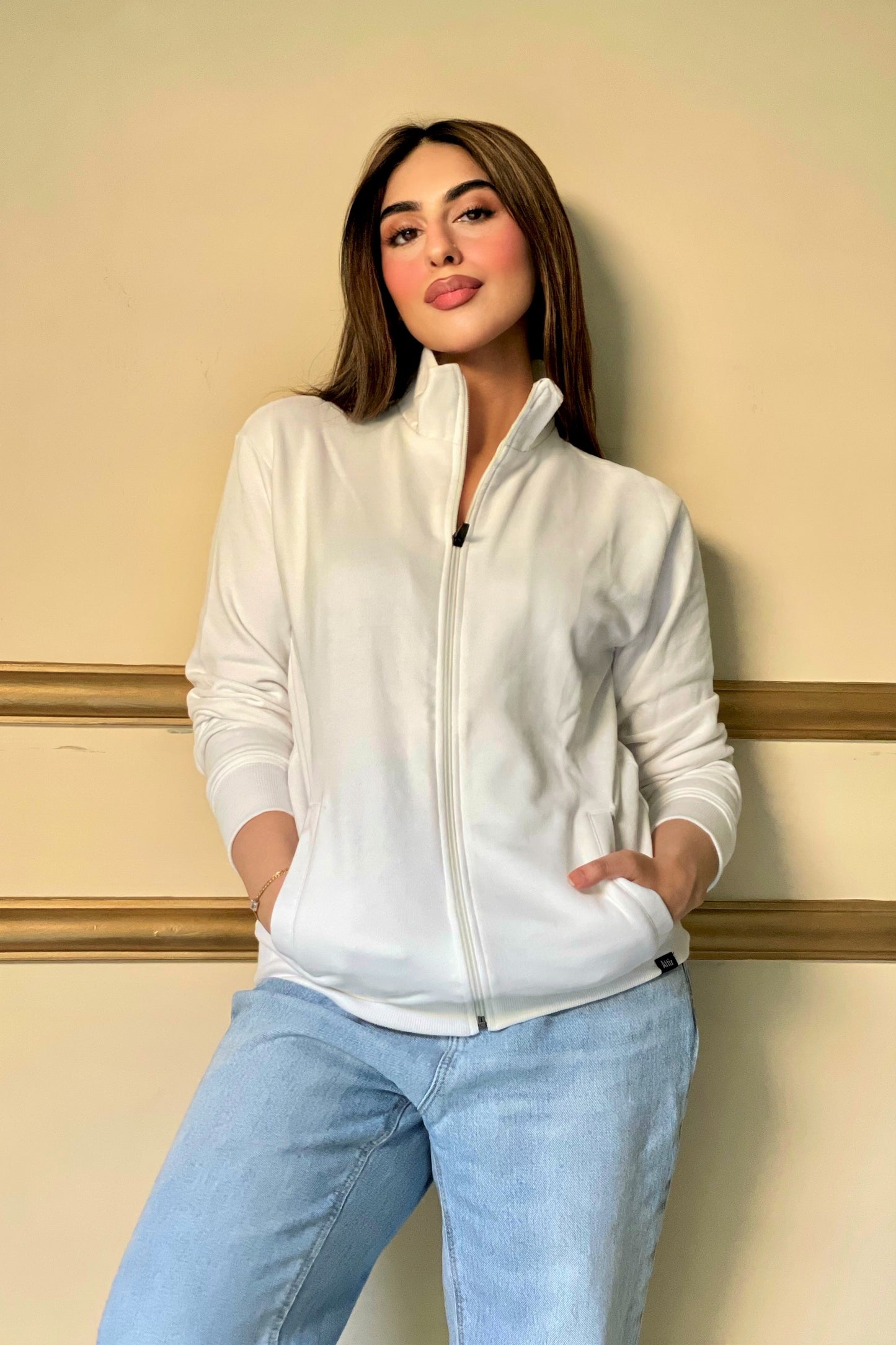Mock Neck Zipper in Glacier White