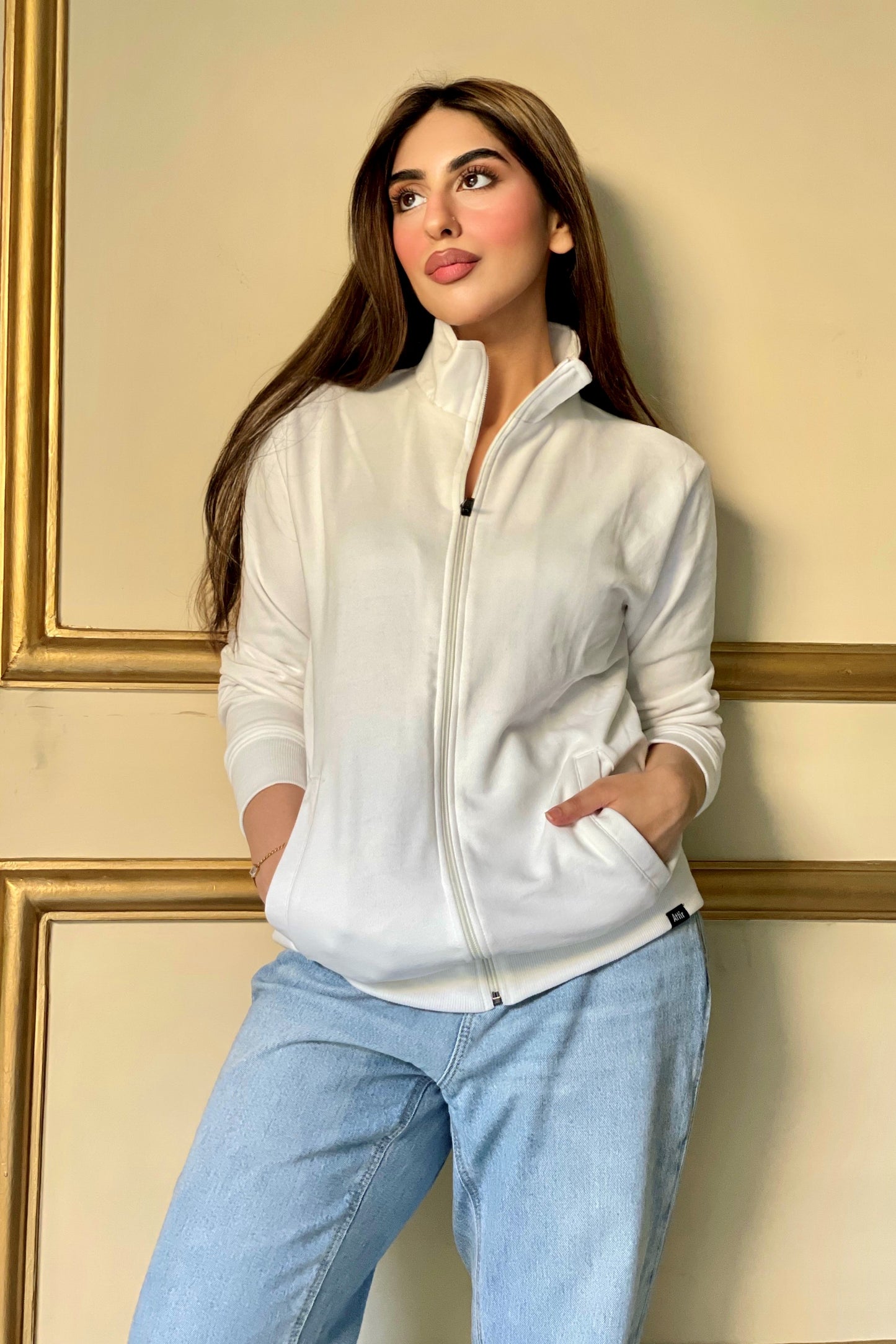 Mock Neck Zipper in Glacier White