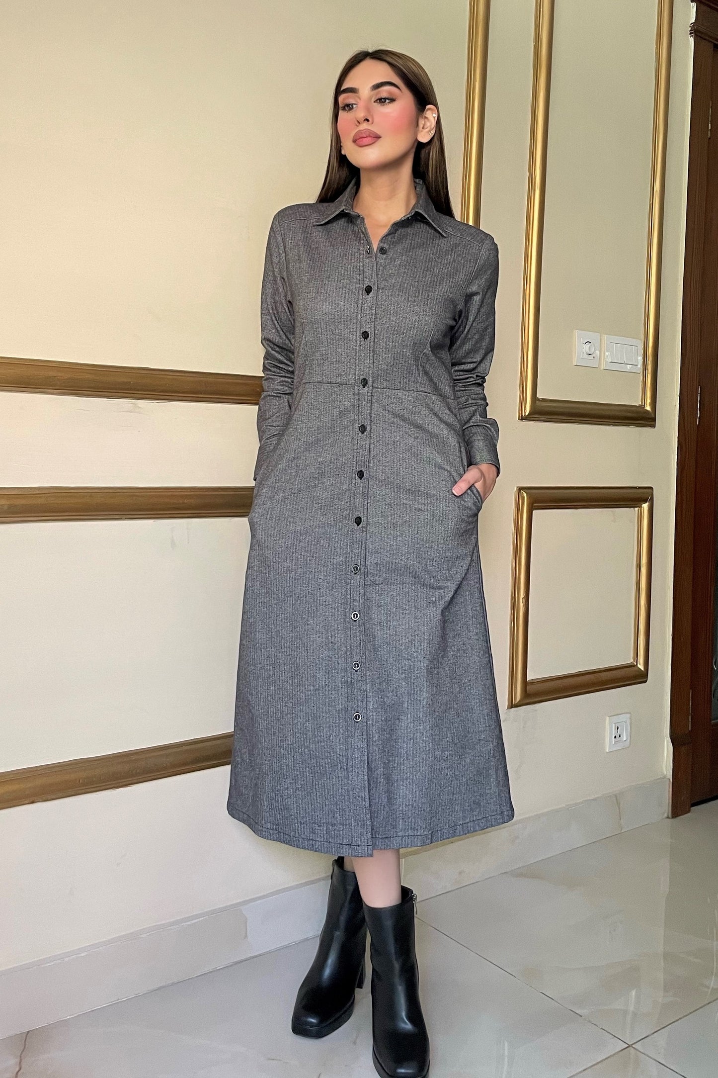 Long Dress in Herringbone Weave