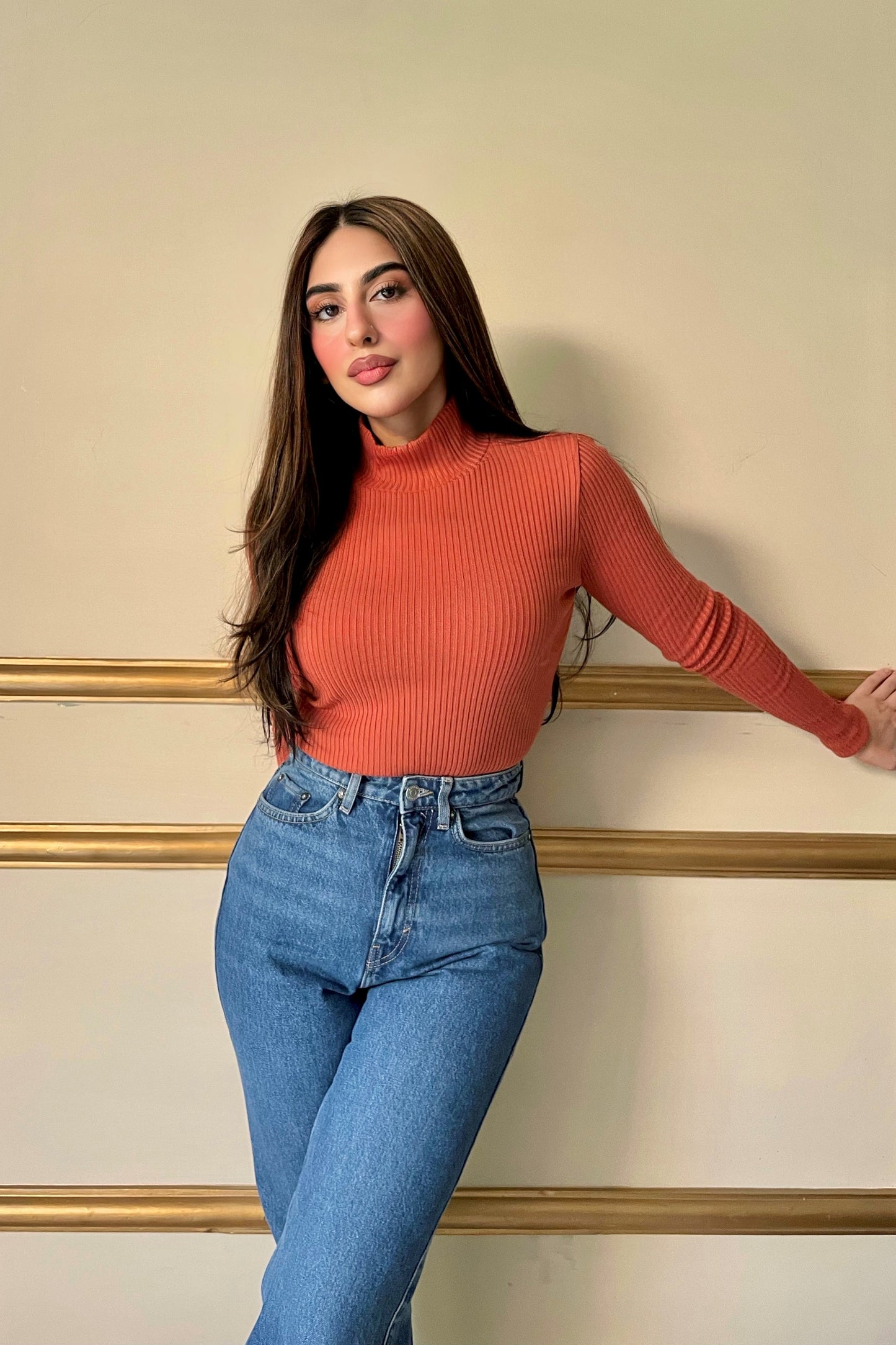 Mock Neck in Citrus Orange