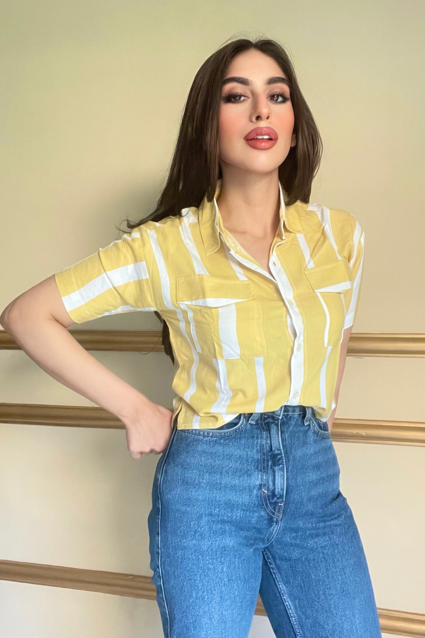 Striped Print Cropped Shirt