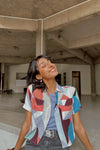 Geometric Print Cropped Shirt SHIRT ATTIR-WOMEN