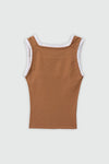 Lace Layer Square Neck Tank Top in Light Brown TOP ATTIR-WOMEN