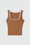 Lace Layer Square Neck Tank Top in Light Brown TOP ATTIR-WOMEN