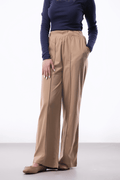 Pleat-detail Wide-leg Trouser in Beige BOTTOM ATTIR-WOMEN