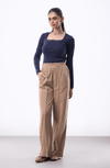 Pleat-detail Wide-leg Trouser in Beige BOTTOM ATTIR-WOMEN
