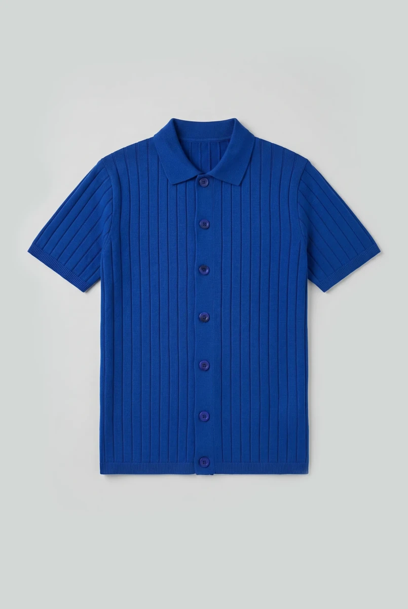 Tuck-Knit Button-Up Polo in Deep Blue SHIRT ATTIR-MEN