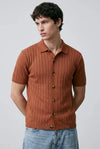 Tuck-Knit Button-Up Polo in Rust Orange SHIRT ATTIR-MEN