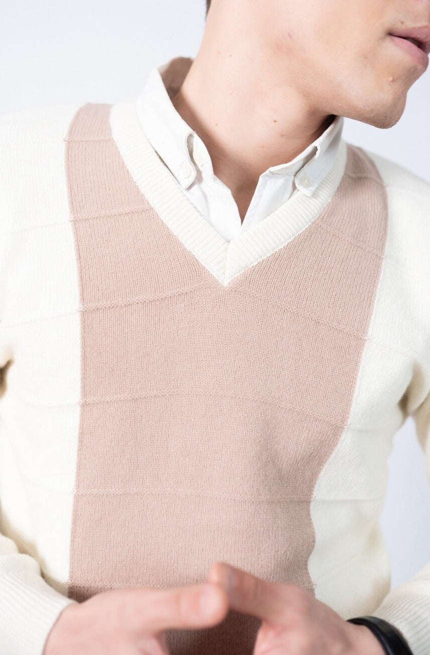Vertical Knit V-neck in Wool