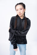 Velour Hoodie in Black HOODIE ATTIR-WOMEN