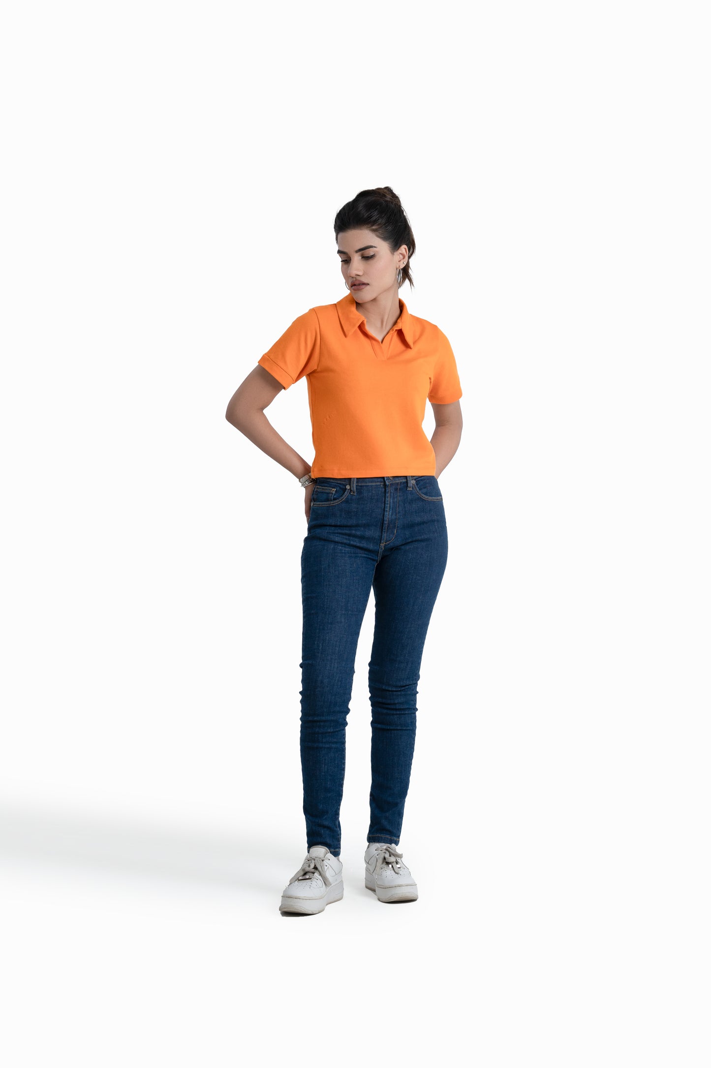 Cropped Polo Top in Tangerine