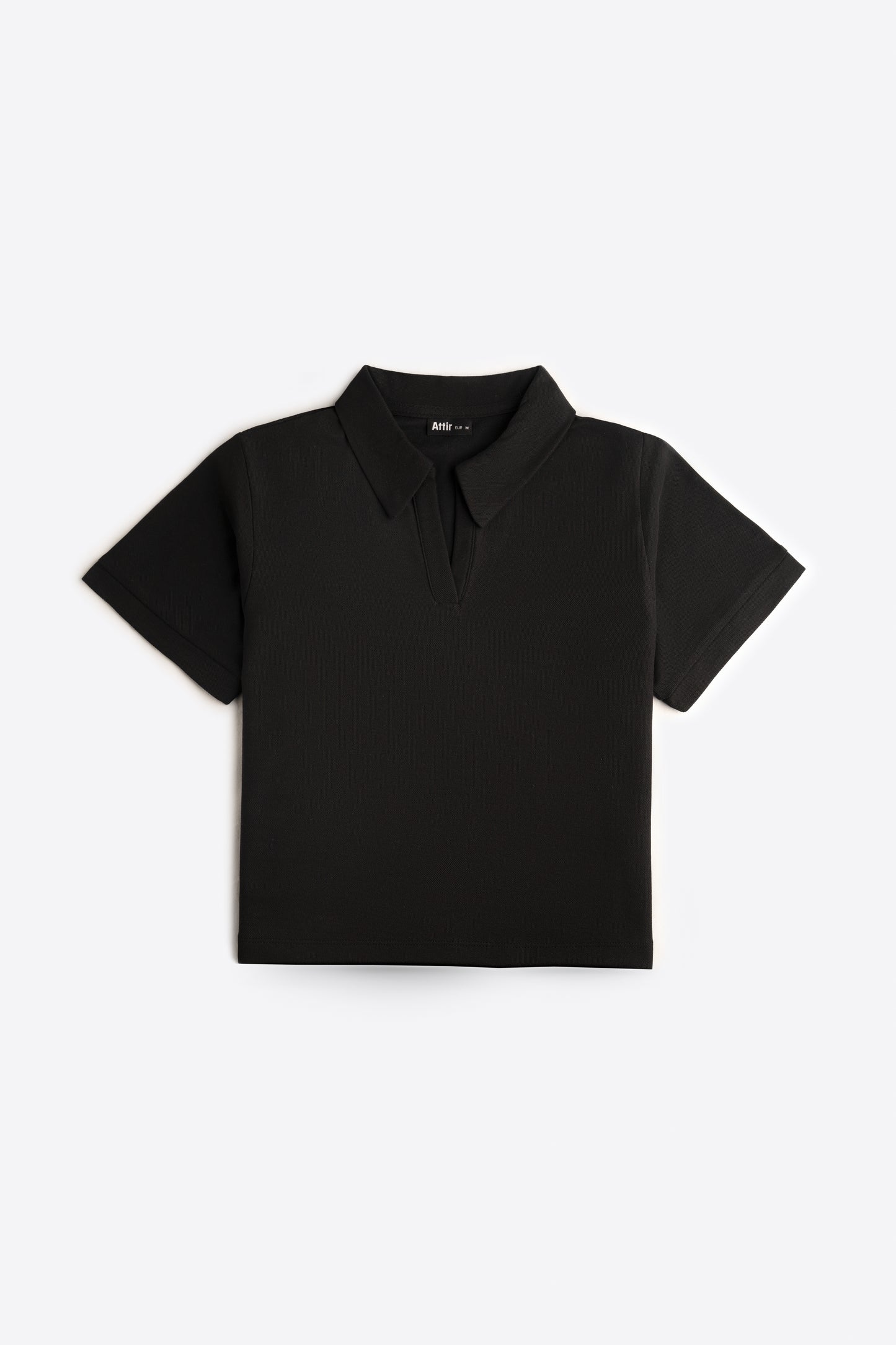 Cropped Polo Top in Ink Black