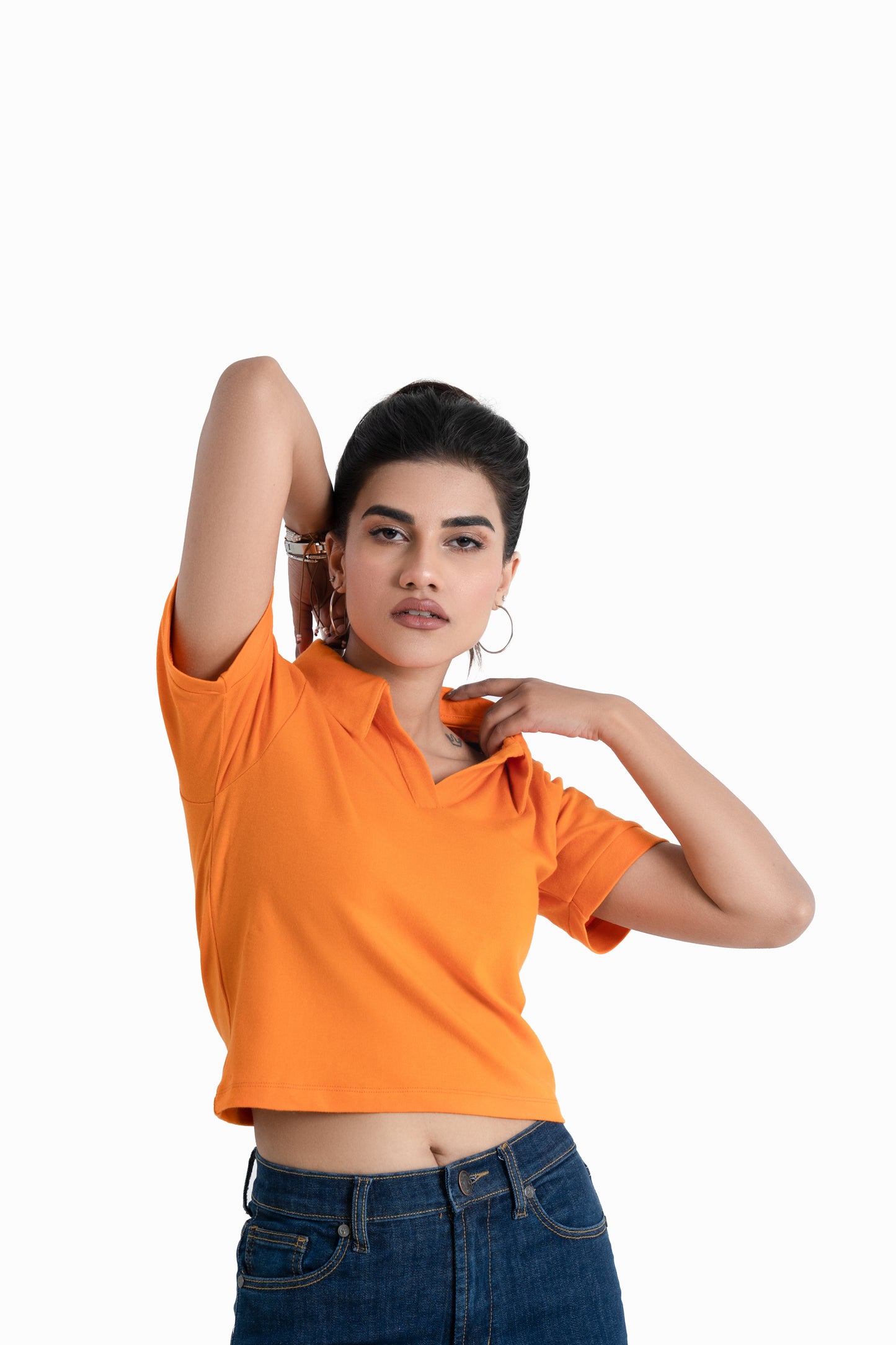 Cropped Polo Top in Tangerine