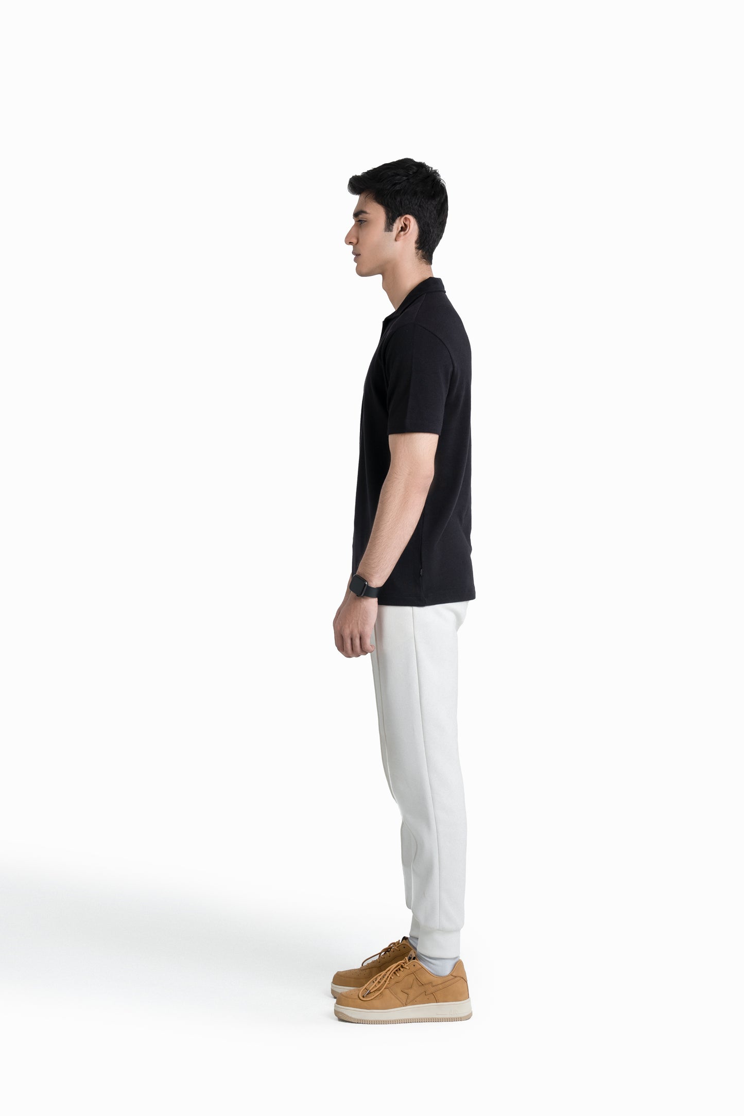 Popcorn-Knit Revere Polo Shirt in Black