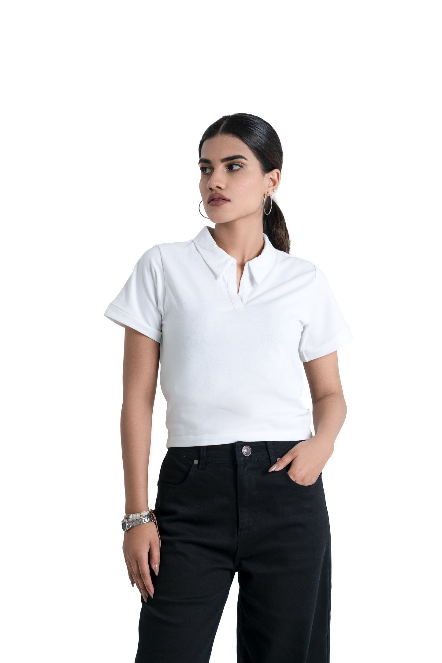 Cropped Polo Top in White