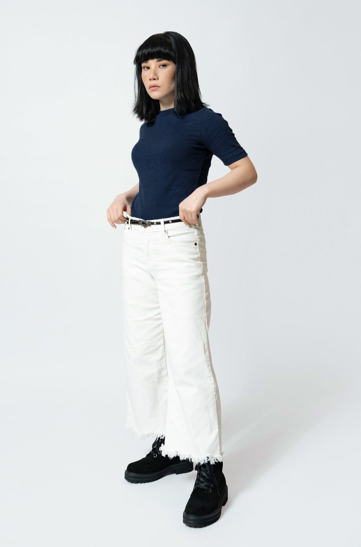 Mock Neck Top in Denim Blue
