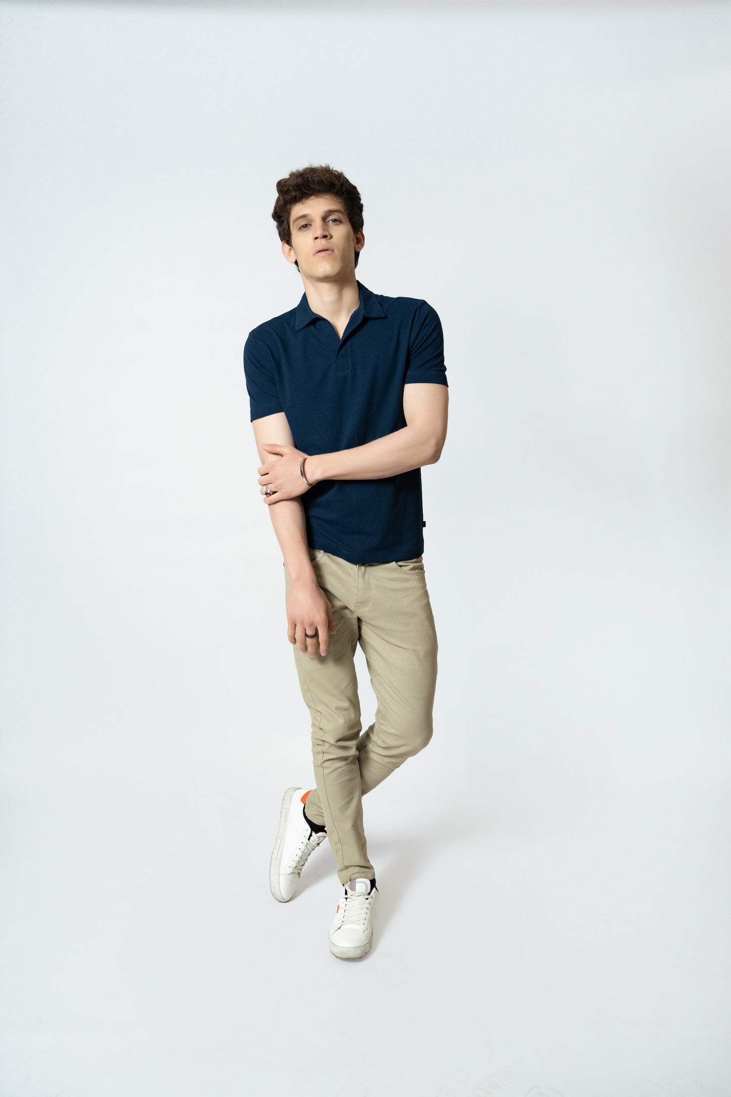 Polo Shirt with Revere Collar in Blue