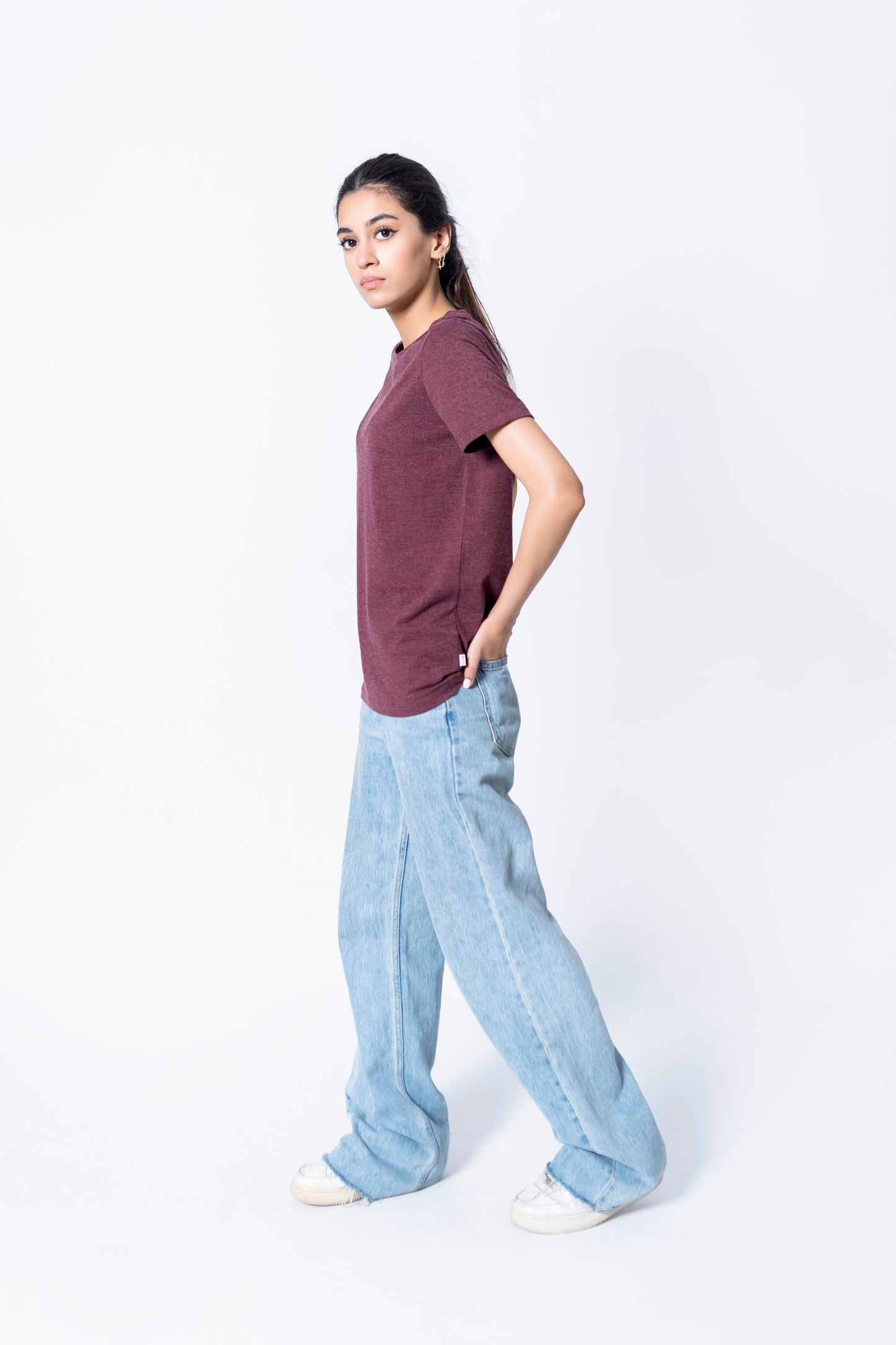 T-shirt in Maroon Melange