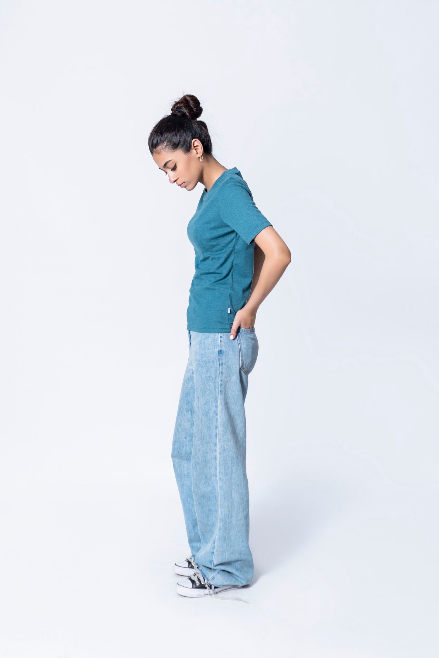 Ribbed T-shirt in Teal