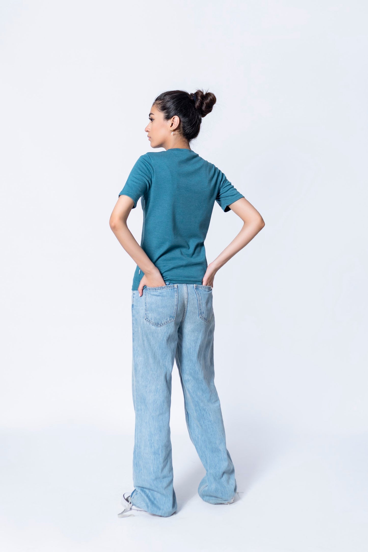 Ribbed T-shirt in Teal