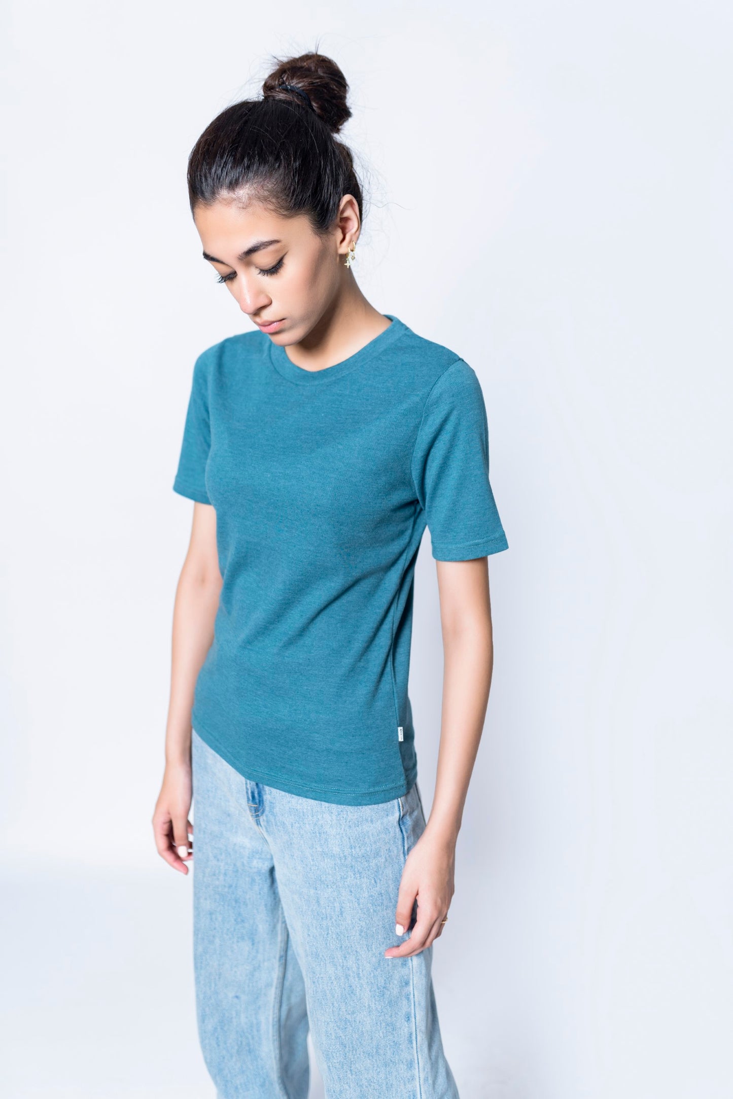 Ribbed T-shirt in Teal