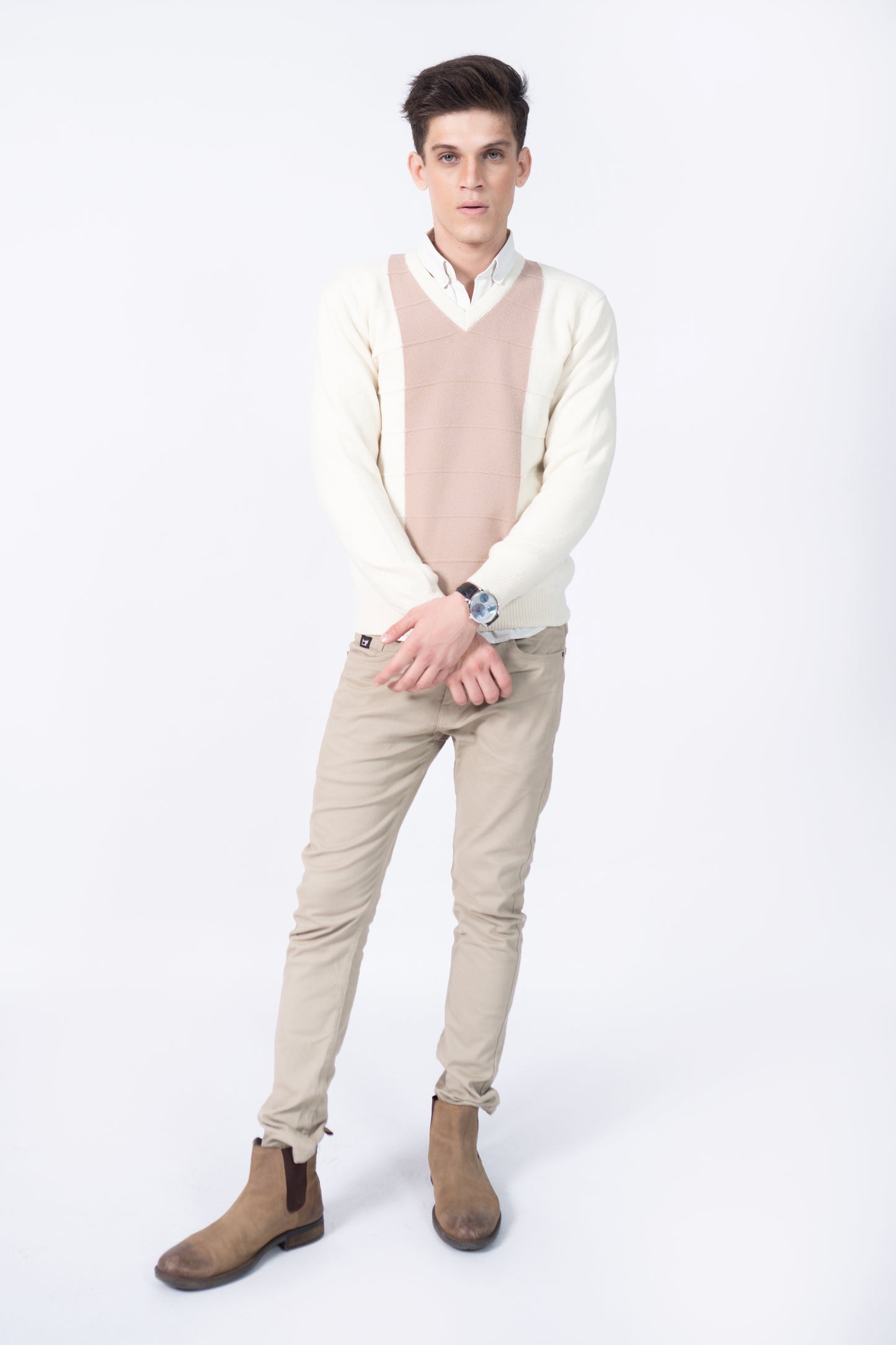 Vertical Knit V-neck in Wool