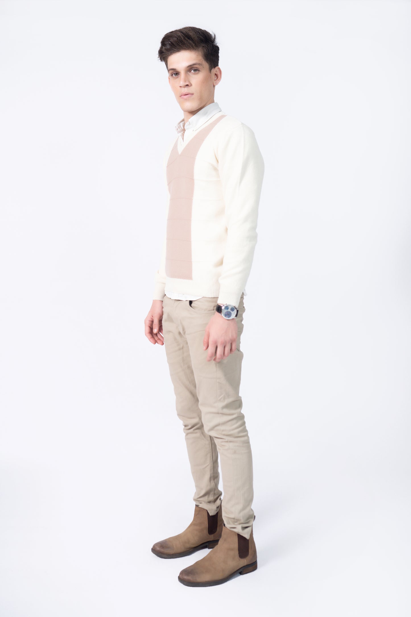 Vertical Knit V-neck in Wool