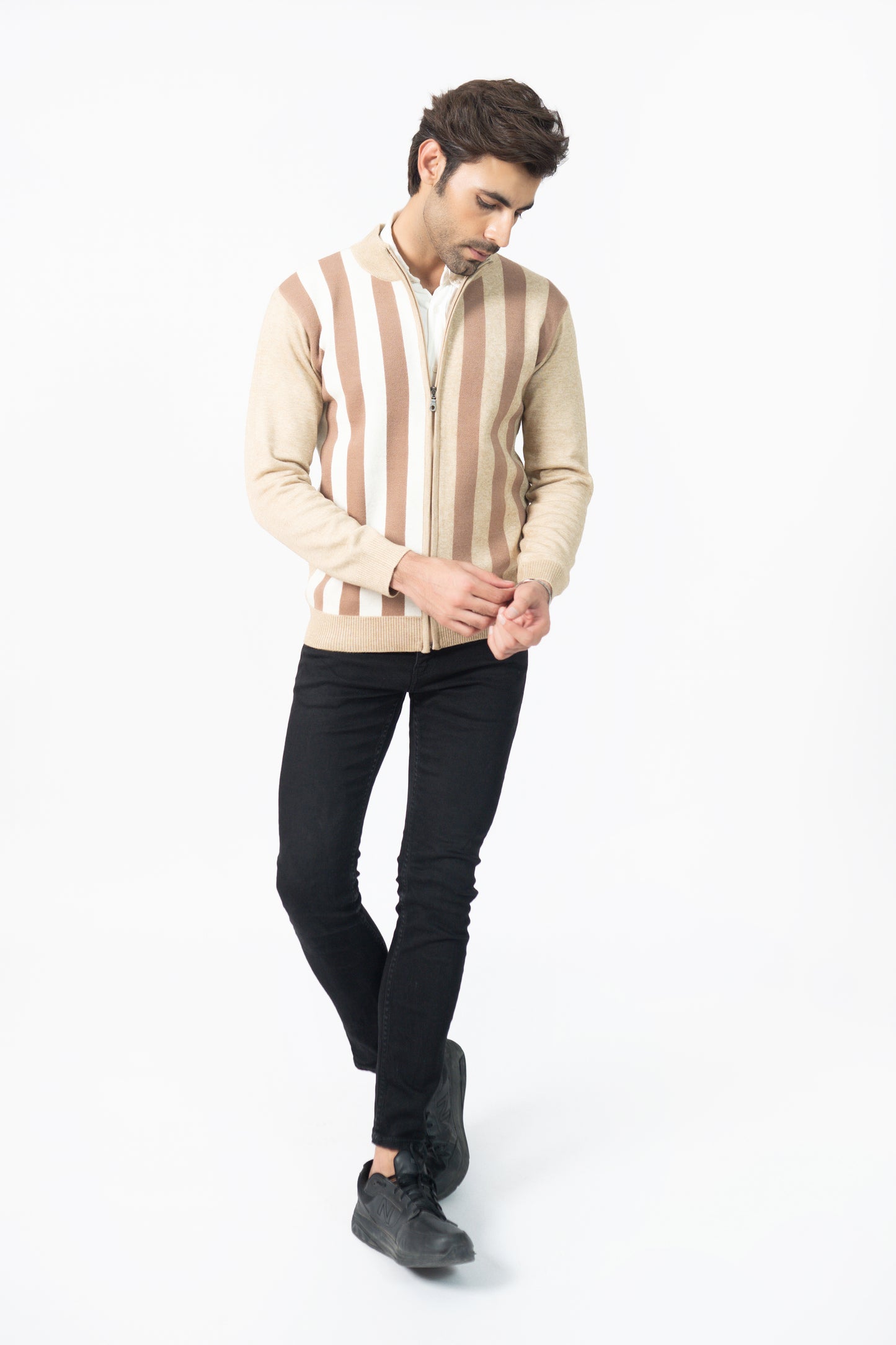 Vertical Knit Full Zip Sweater