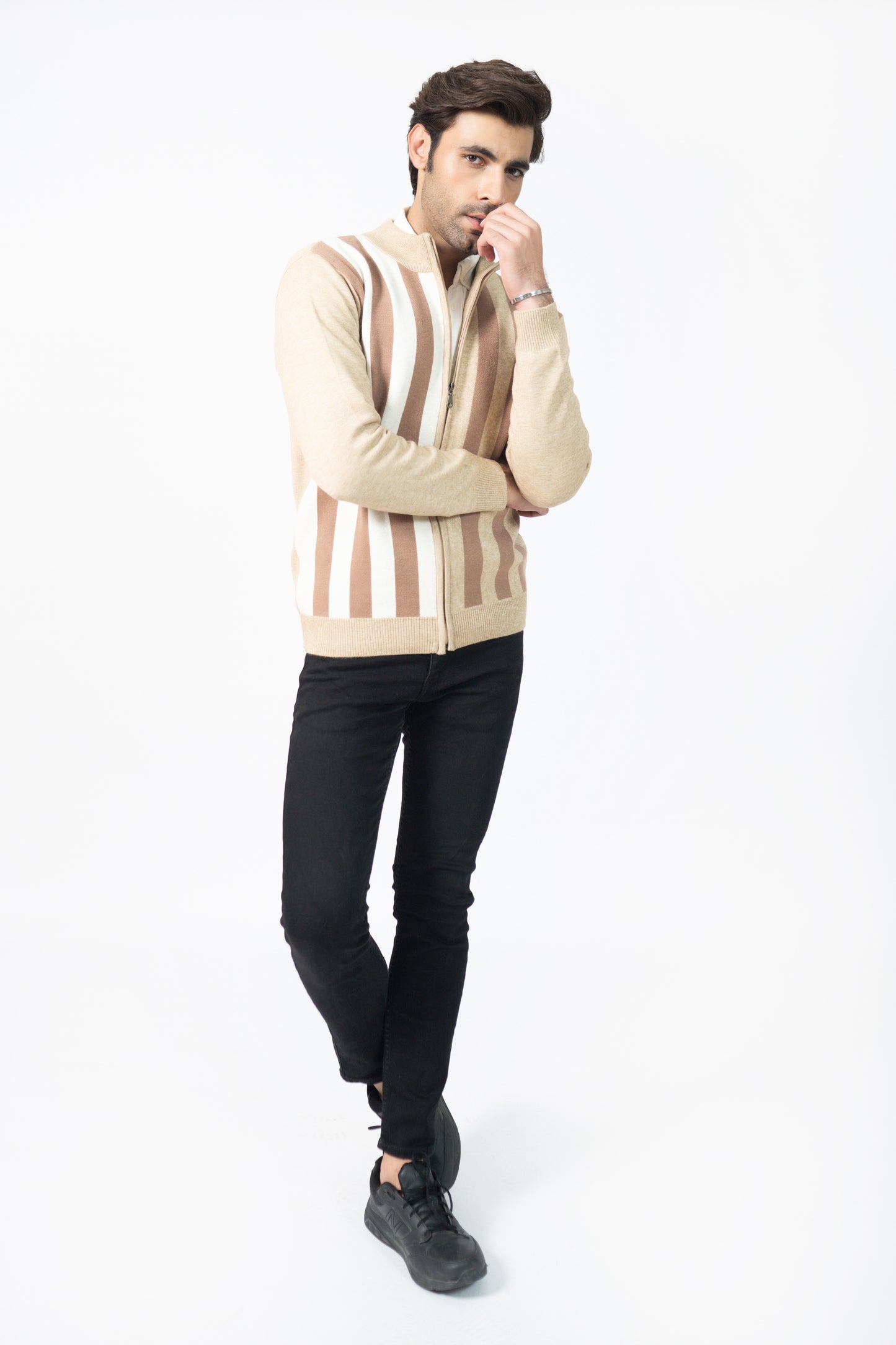 Vertical Knit Full Zip Sweater