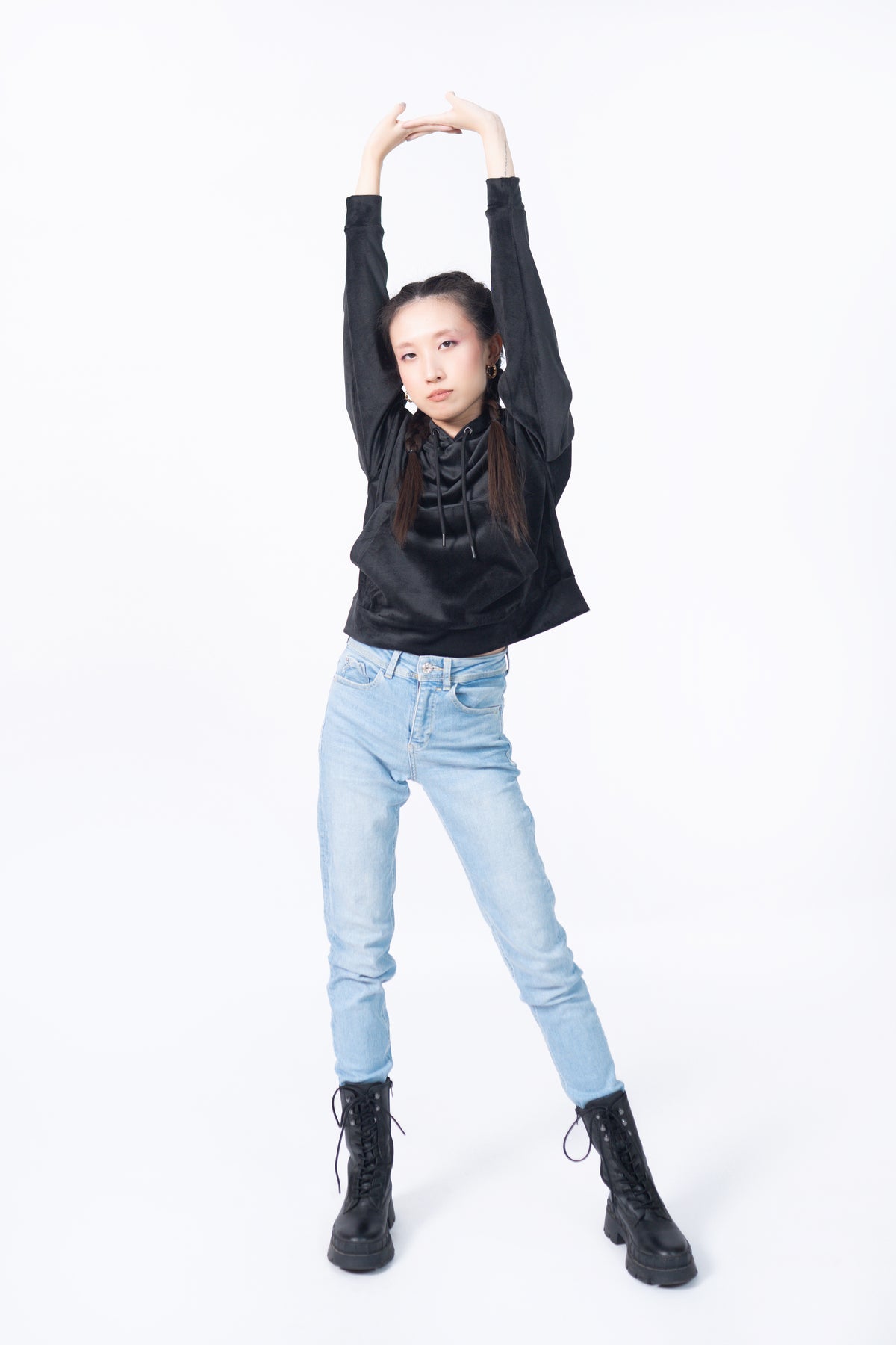 Velour Hoodie in Black HOODIE ATTIR-WOMEN