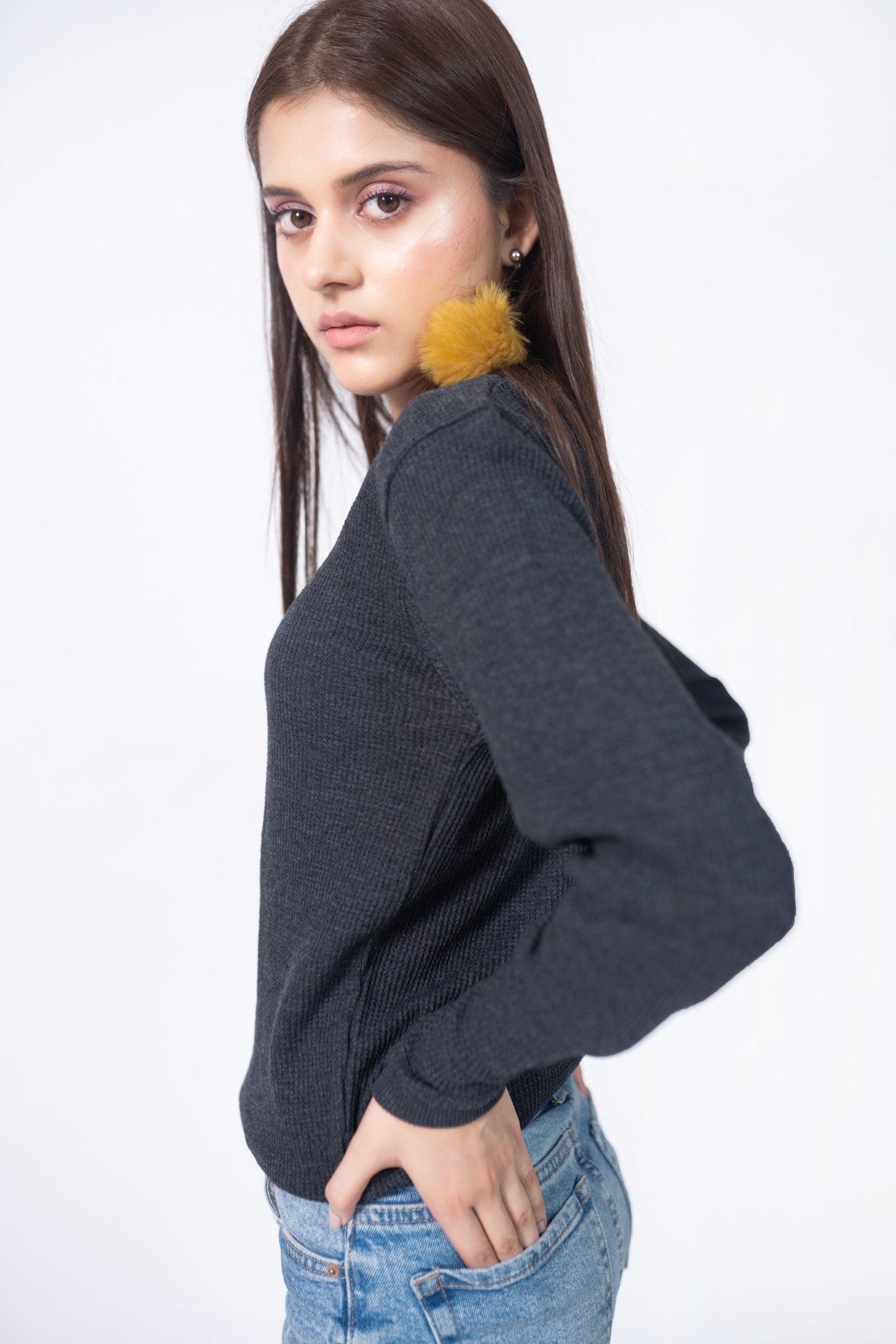 Waffle Sweatshirt in Charcoal