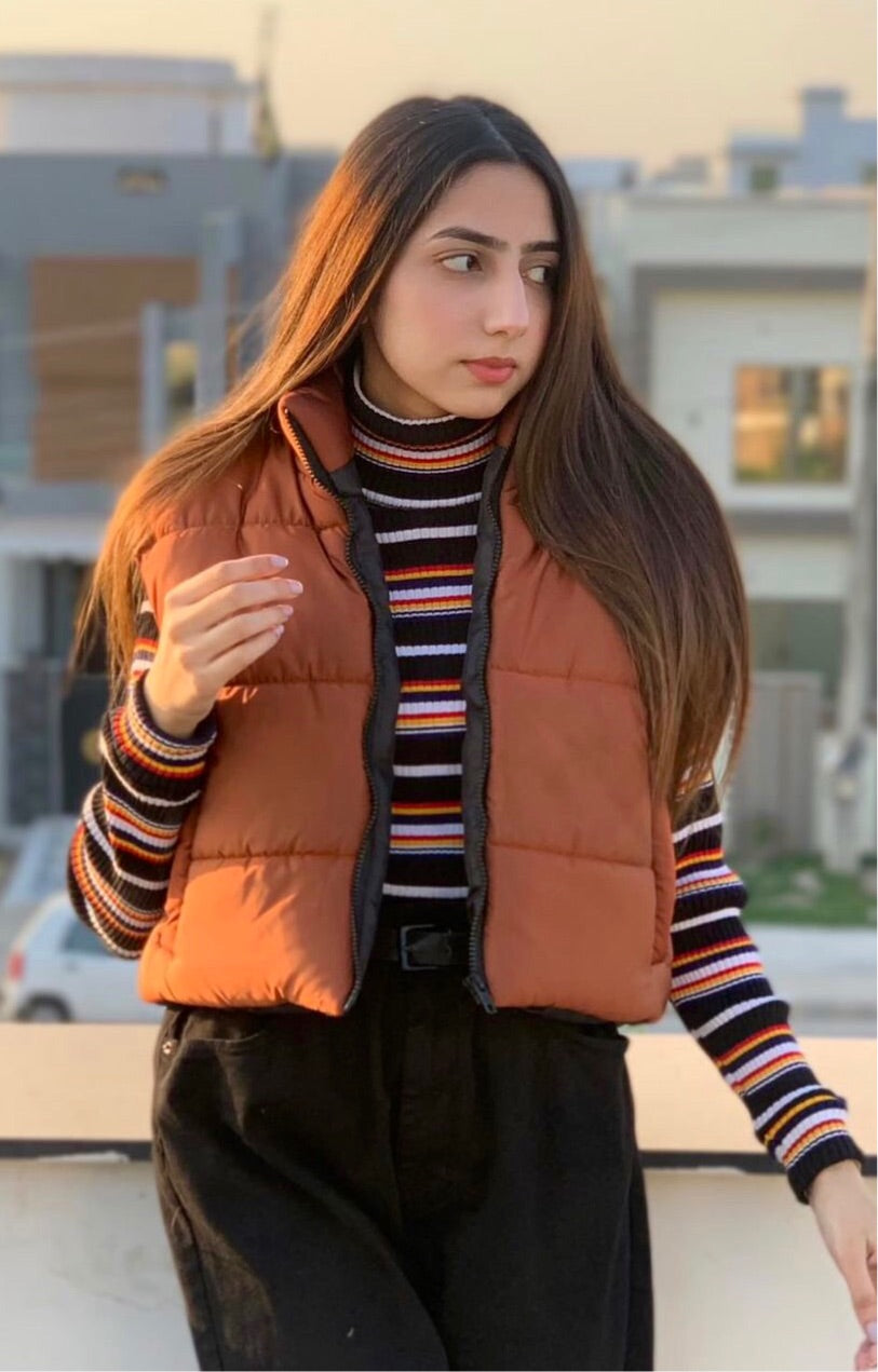 Sleeveless Puffer Jacket in Rust Orange