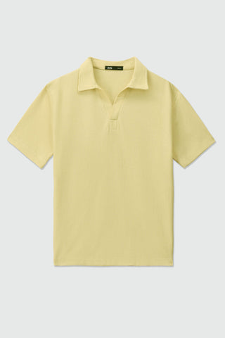 Waffle-Knit Revere Polo Shirt in Butter Yellow