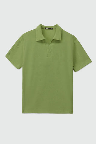 Waffle-Knit Revere Polo Shirt in Matcha